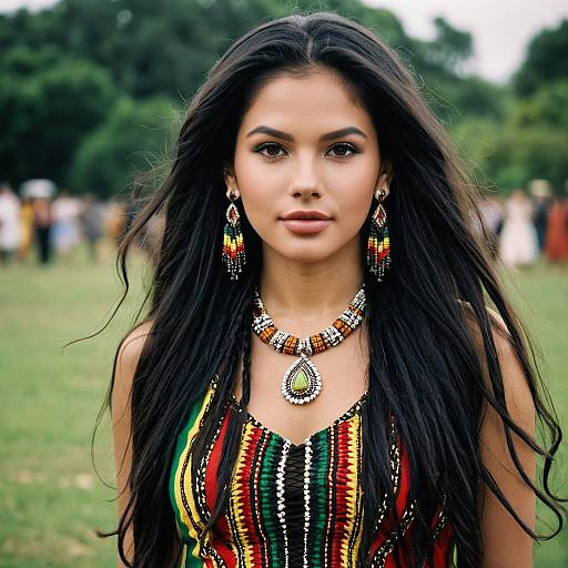 Woman in Reggae Costume with Jewelry Outdoors