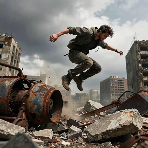 Kym Leaping Over Post-Apocalyptic Rubble