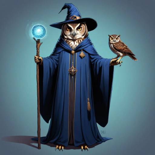 Magical Owl Wizard in Blue Robe