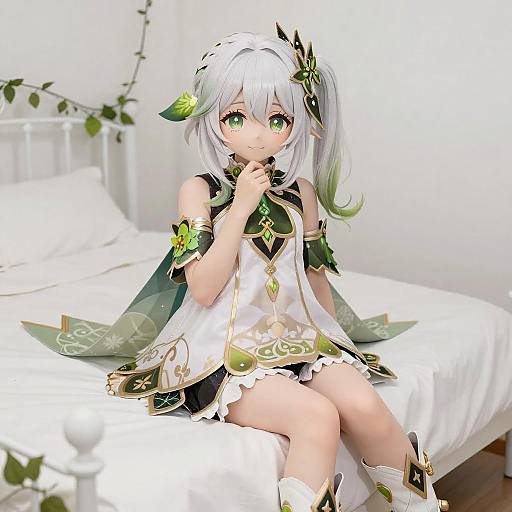 White-Haired Anime Girl on Bed