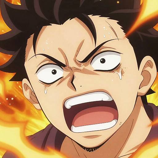 Fiery Anime Rage Face Close-Up