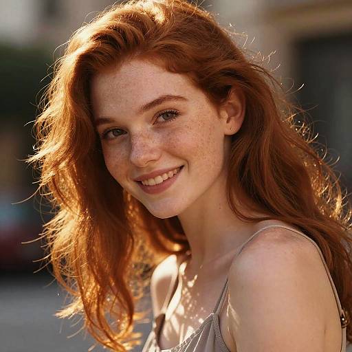 Portrait of Smiling Redhead Woman with Freckles