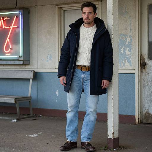 Contemplative Man at Abandoned Station