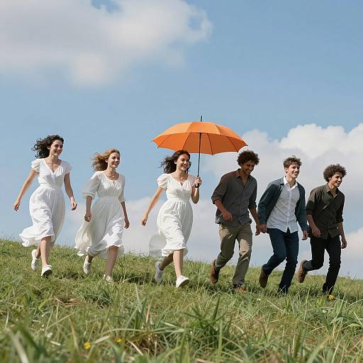 Joyful Run on a Grassy Hill