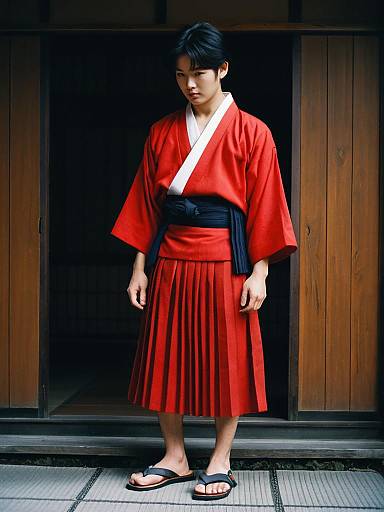 Realistic Asian Male in Red Hakama