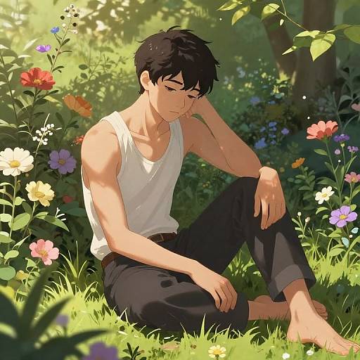 Serene Gay Femboy in Blooming Garden