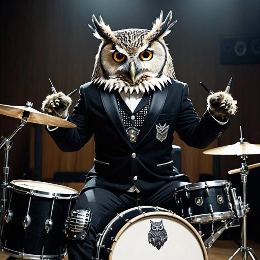 Anthropomorphic Owl Rock Star Playing Drums