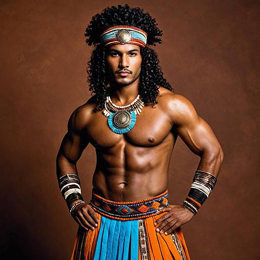 Photorealistic Portrait of Tribal Male Warrior in Colorful Costume