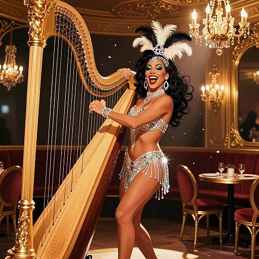 Glamorous Cabaret Harpist Performance
