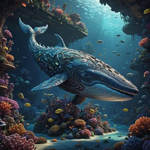 Intricate Art Nouveau Whale in Reef Intricate Art Nouveau Whale in Reef