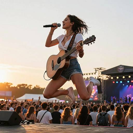 Sunset Festival Singer Jumping with Guitar