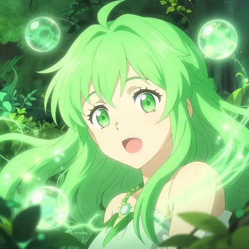 Mystical Green-Haired Anime Character