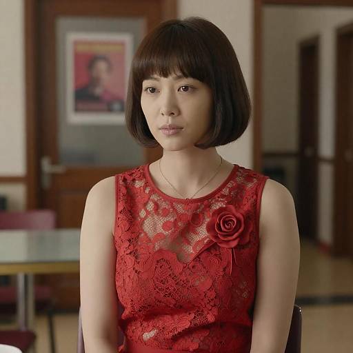 Elegant Woman in Red Lace Dress