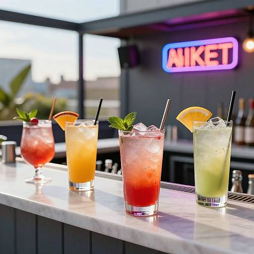 Vibrant Rooftop Bar with Cocktails