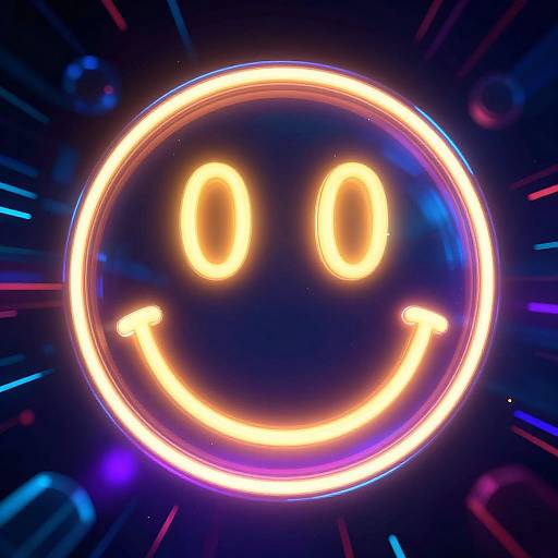 Glowing Neon Smiley Face Art