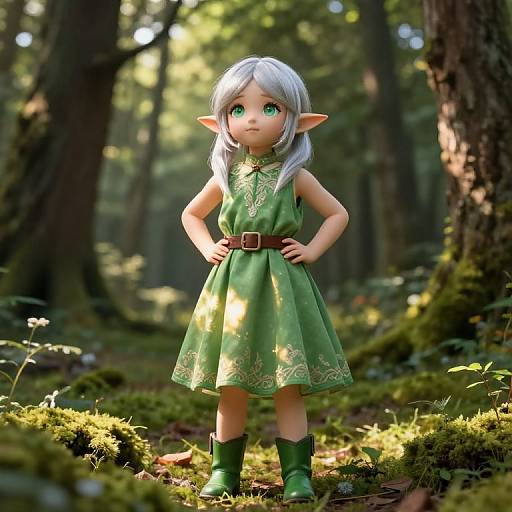 Graceful Silver-Haired Elf in Forest