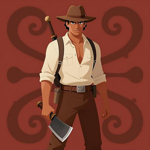 Tanned Adventurer with Machete Illustration