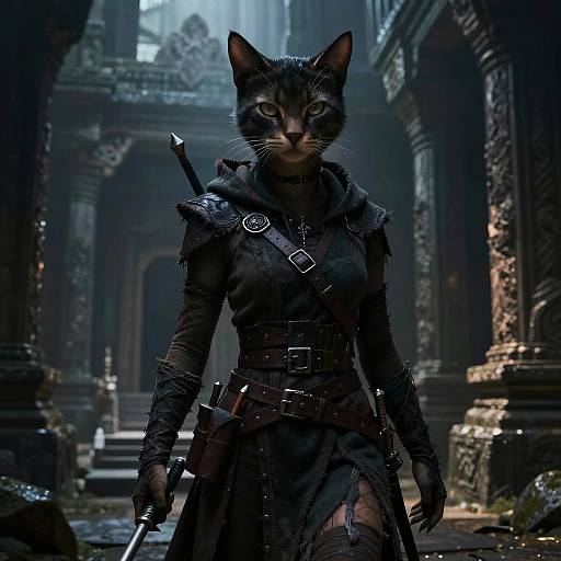 Mysterious Rogue Catfolk in Ruined Temple