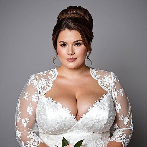 Plus Size Bride in White Lace Wedding Dress