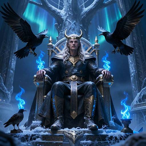 Odin Enthroned at Hlidskjalf Under Aurora