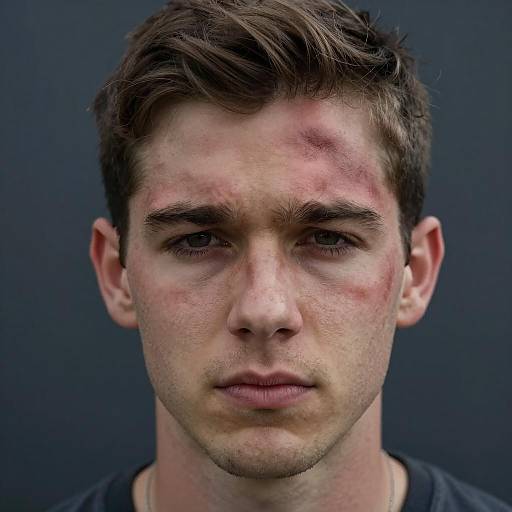 Serious Young Man with Bruises Portrait