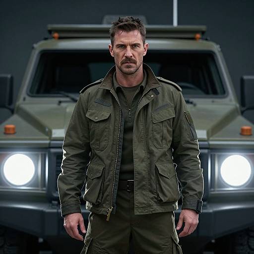 Rugged Man with Futuristic Vehicle