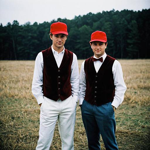 Humorous Duo in Costumes: Full Body Shot