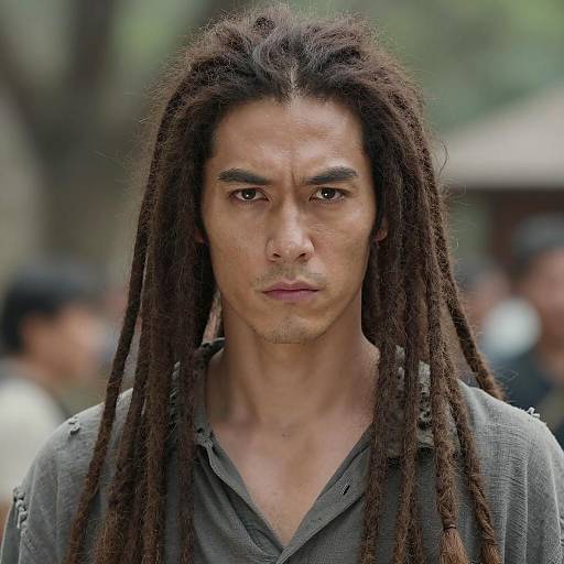 Man with Long Brown Dreadlocks in Gray Shirt