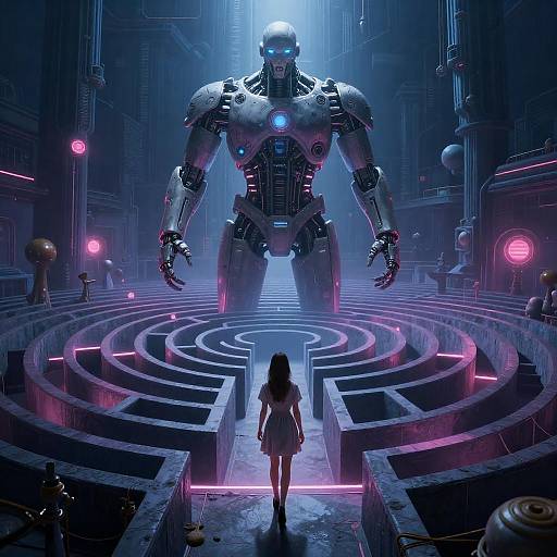 Cybernetic Dreamscape in Neon Labyrinth
