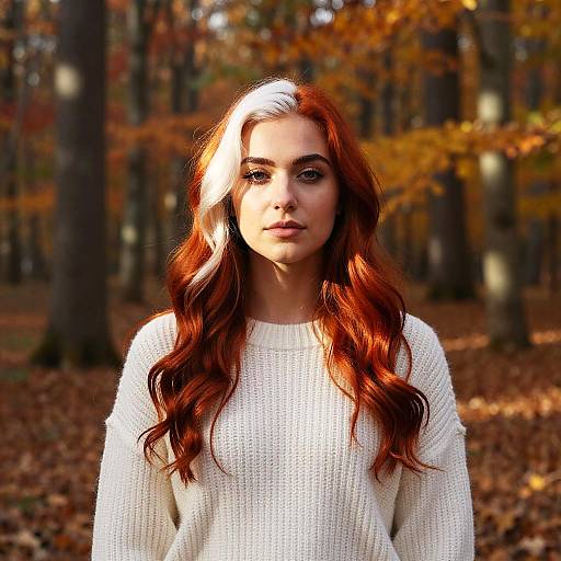 Young Woman in Sunlit Autumn Forest