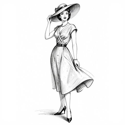Vintage 1940s Elegant Fashion Sketch