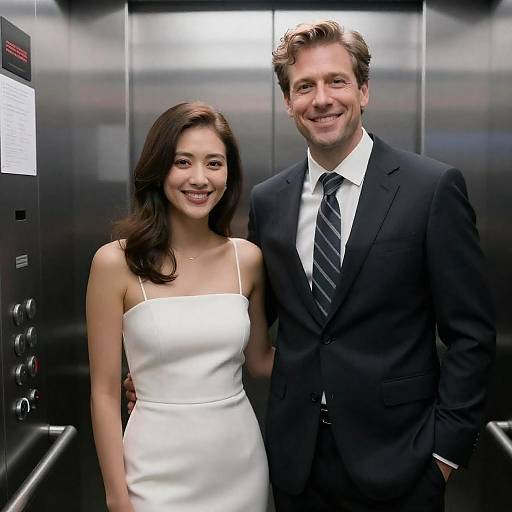 Smiling Couple in Elevator
