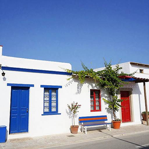Sunny Street with Colorful Doors