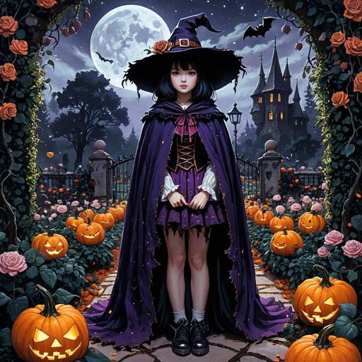Cute Witch in Spooky Rose Garden