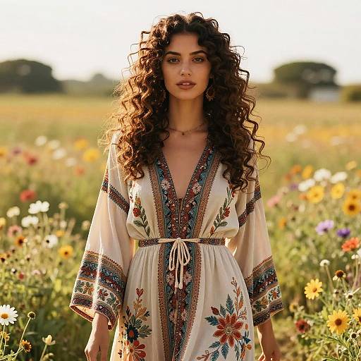 Bohemian Ringlet Curls in Sunlit Field