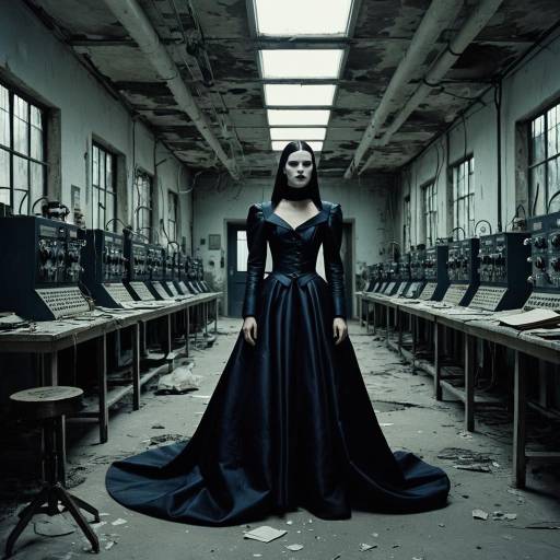 Gothic Woman in Abandoned Industrial Room