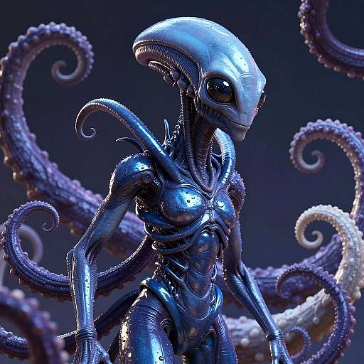 Metallic Blue Alien with Tentacles