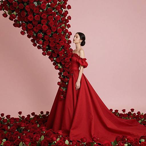 Woman Merging with Crimson Roses