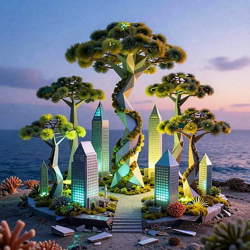 Luminous Origami Arboretum in Coral Atoll Ruins