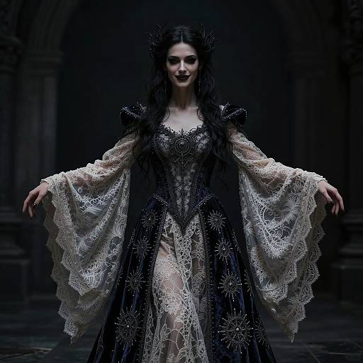 Mysterious Sorceress in Lace and Velvet Gown