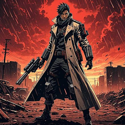 Dynamic Bounty Hunter in Dystopian Landscape