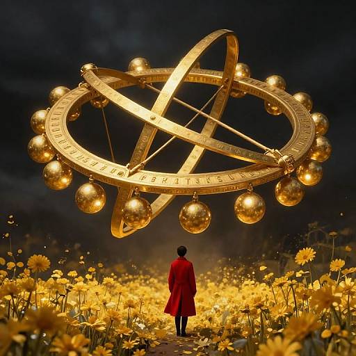 Solitary Figure Under Golden Astrolabe