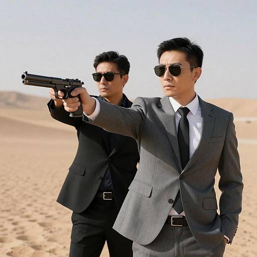 Dramatic Desert Duel with Suited Men