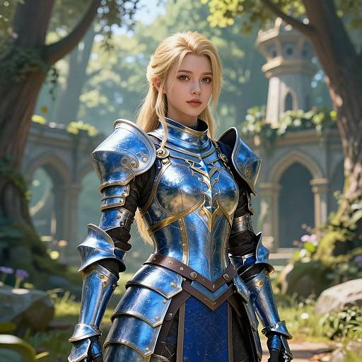 Blonde Female Warrior in Enchanted Forest