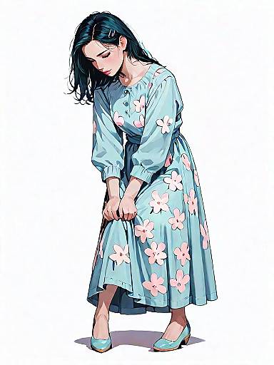 Woman in Pastel Floral Dress