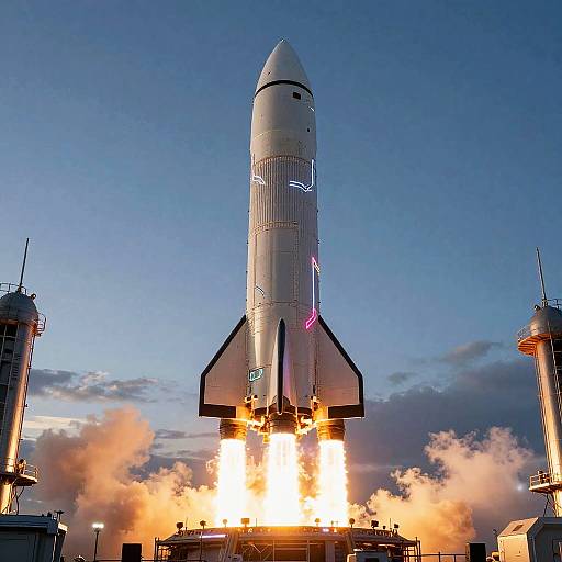Futuristic Rocket Launch at Dusk