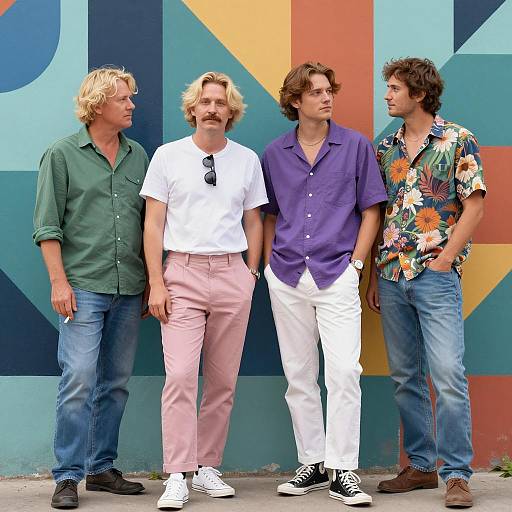 Four Friends Against Colorful Mural