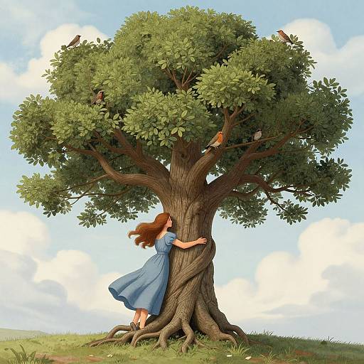 Woman Embracing Ancient Tree Spirit