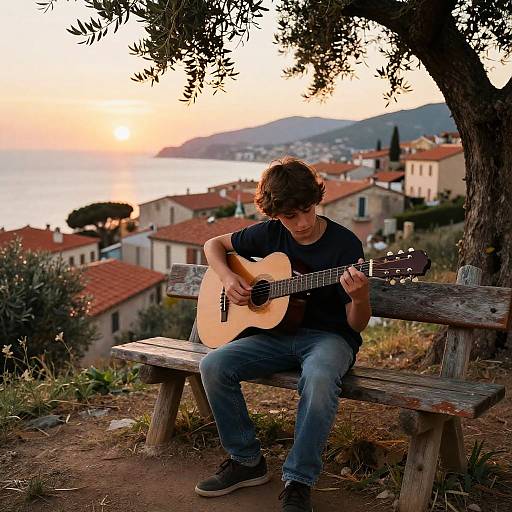 Italian Teen Playing Guitar at Sunset