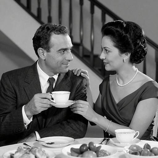 Elegant Dining Couple in Black and White